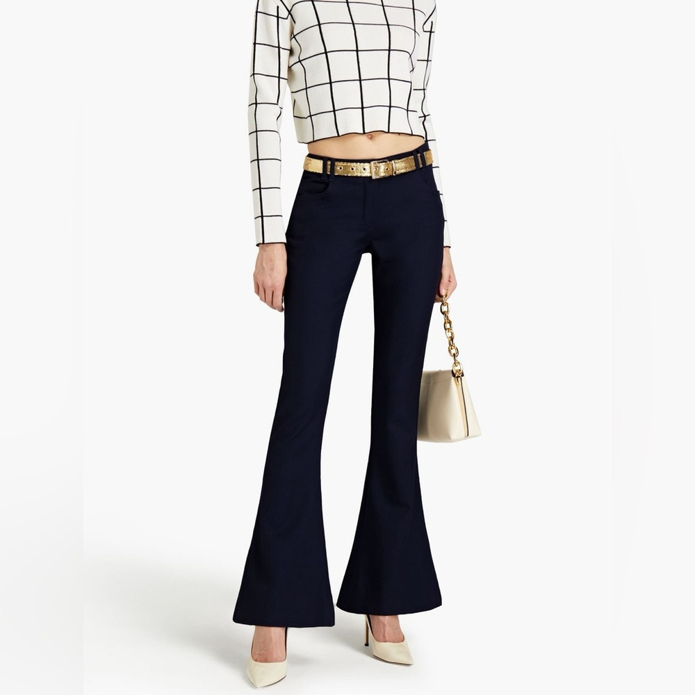 NWT Balmain Wool Twill Navy Blue Flare Leg Trousers Pants Size 34 FR 2 US